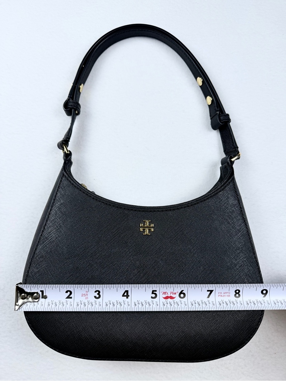 Tory Burch Black Saffiano Leather Small Crescent / Shoulder Bag Gold Hardware - Picture 10 of 13
